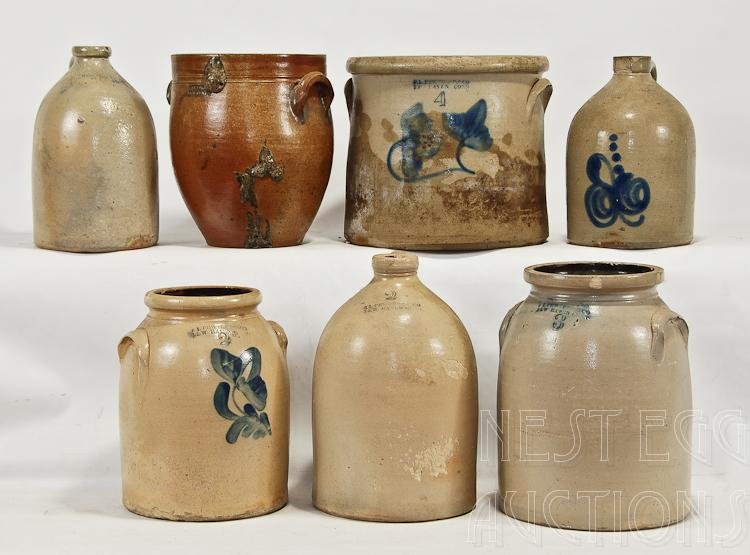Seven Pcs New Haven Connecticut Stoneware: Seven piece group of New Haven Connecticut stone ware, fair condition sold as is. 