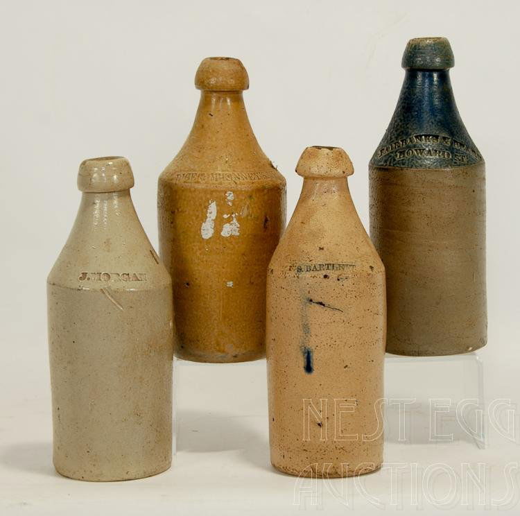 Four Signed Stoneware Mead Bottles
