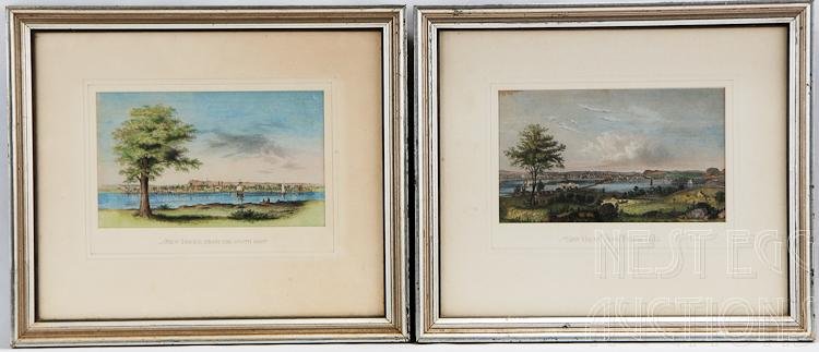 Group Of Two Colored New Haven Lithographs: Two colored New Haven Connecticut lithographs. Lot includes: "New Haven From Ferry Hill." and "New Haven, From The South East." Minor foxing. Each measures approximatel