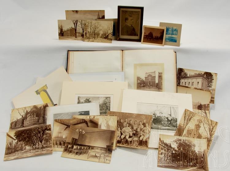 Yale, New Haven Connecticut Photographs & Ephemera: Group of Yale University, New Haven, and Connecticut photographs and ephemera. Late 19th Early 20th Century. Subjects include: East Rock Park Yale: Old Campus, Fraternities, Woolsey Statue, Dwig