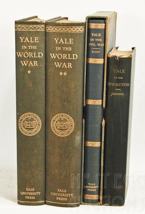 Group Of 4 Books Yale University At War: Group of four books about Yale University in war time. Fair condition overall. Titles include: Yale in the Revolution Yale in the Civil War Yale in the World War (vol 1 & 2)