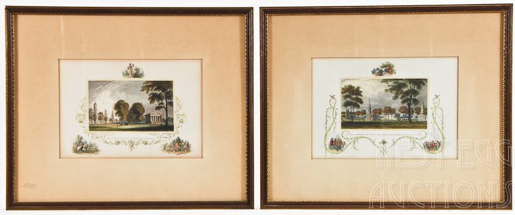 Two Lithographs Yale New Haven Connecticut Indians: Group lot of two lithographs featuring New Haven Connecticut, Yale College / University, the Old State House, and vignettes featuring settlers, Roger Williams, and the Narragansett and Pegnod Indians.