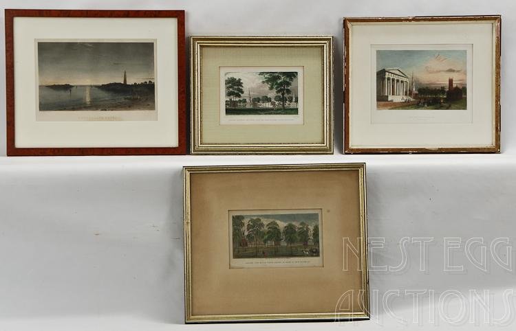 Four New Haven Connecticut Tinted Lithographs: Group of four New Haven Connecticut tinted lithographs. 19th Century. Lot includes: "New Haven Connecticut view looking south west across the green towards Yale College" "Th