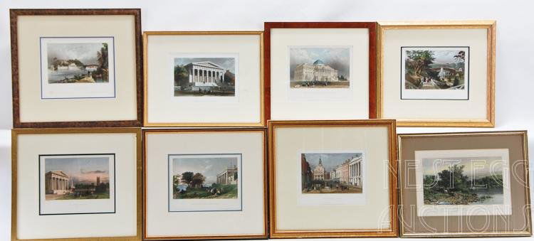 Group Of 8 Hand Colored Lithographs: Group of eight hand colored lithographs or prints. 7 of 8 are by William H. Bartlett 1809-1854, and the eighth is by Albert Fitch Bellows 1829-1883. Lot includes: Washington's House, Mount
