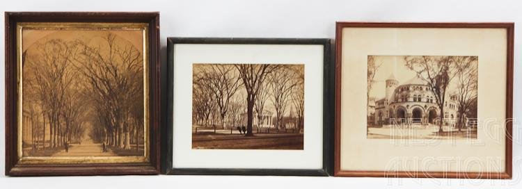 Three New Haven and Yale College Photographs: Group of three Yale College and New Haven Connecticut photographs. Lot includes: Osborn Hall, built on the site of "The Yale Fence" and demolished in 1926. View of the New Haven Green 