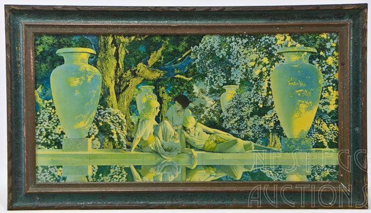 Maxfield Parrish, American 1870-1966: The Garden Of Allah, by Maxfield Parrish, American (1870-1966) Print from the original painting. Not inspected out of original period frame. Appears good overall. Image measures approximately 15" x 30