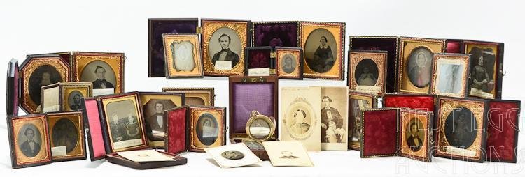 19th C. Snow Family Photographic Archive: Glover A. Snow, creator of the Snow sewing machine, and one time owner of the Kelsey Printing Company in Meriden Connecticut, family archive. Lot consists of daguerreotypes, tintypes, and Ambrotypes. 