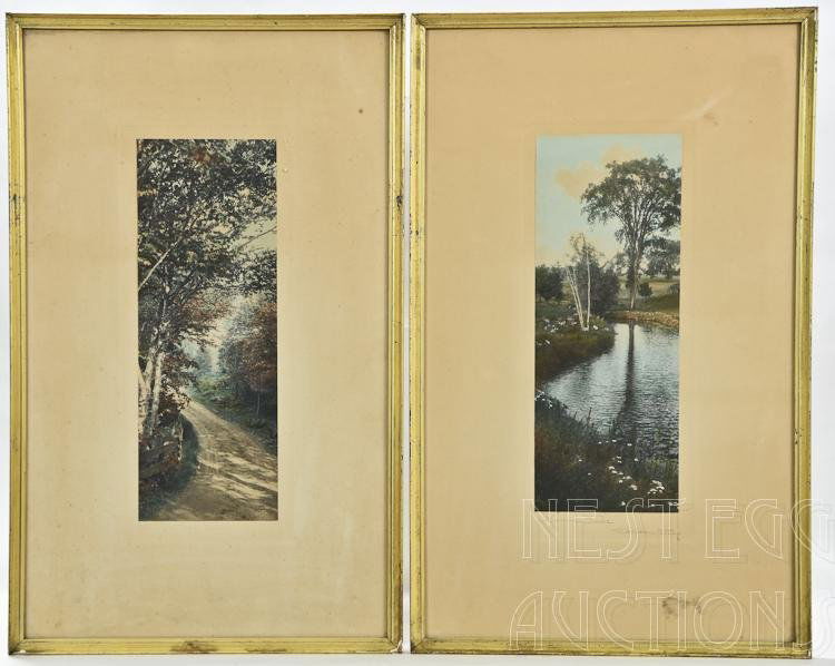 Wallace Nutting, American (1861-1941): Group of two hand colored photographs. Summer Wind and Where The Road Turns by Wallace Nutting, American (1861-1941) both are in good condition and are pencil signed. Summer Wind is dated 1909. Neithe