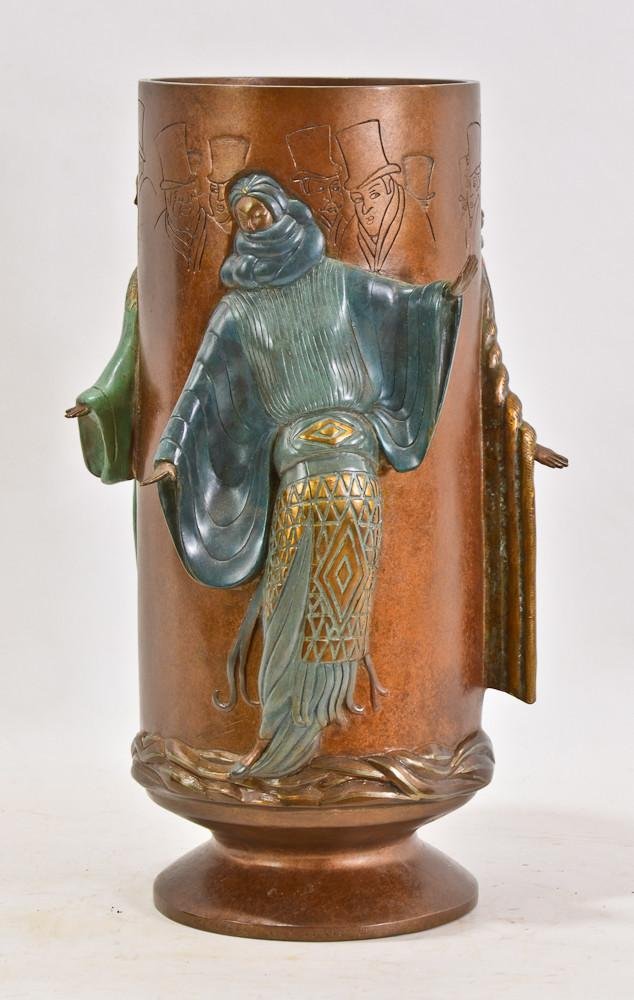 Erte figural painted art deco vase: Signed Con-Ker 1986 75/275 Solid Bronze with polychrome paint decoration, 14" x 9" Excellent condition.
