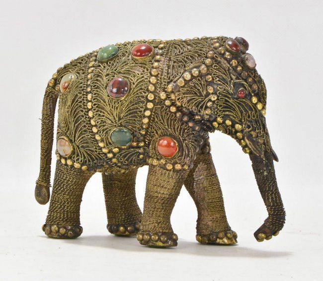 Two Chinese brass or bronze jeweled elephant figurines Lot 97