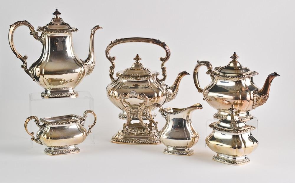 Gorham shell & gadroon 6 pc silverplate tea set: Excellent condition, pieces marked: Gorham EPNS Y1104.
