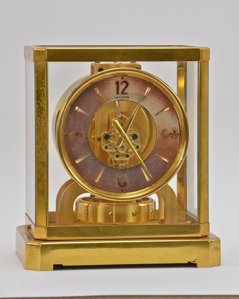 LeCoultre Atmos Inca 5090 Mantle Clock: Case and clock in excellent running condition, Dial shows a fair amount of oxidation to both the face and the numbers. 9.5" H x 8.5" W x 6.5" D