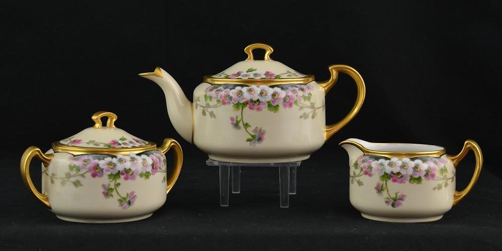 Walter Wilson Hawthorne pattern 3 pc Tea set: Made in Japan porcelain blank, Signed W. Wilson, finely decorated by this local artist well known for his paint decorating for both Handel Lamps, and Handelware. Good condition overall with no damage 