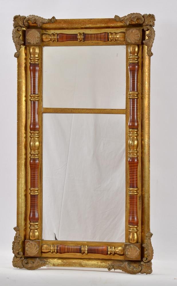 Gesso Gilt Painted Two-Part Antique Mirror: minor losses to decoration and gilt. Overall good. 19th Century. 35" x 19"