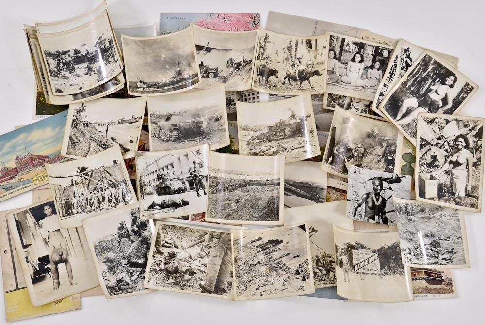 Group of WWII Pacific Theater Photographs: This group is a graphic and startling look at actions of the US Military in the Pacific Islands Theater and around the Battle of Iwo Jima. Photos in the group show mutilated bodies, Trench Warfare, Be