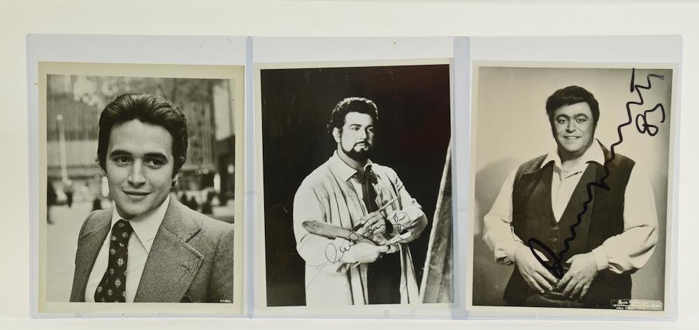 The Three Tenors: Early Photos: Each 8" x 10" Black and white photographs in excellent condition. 1. Jose Carreras youthful informal publicity photo (Publicity name stamp on back). Inscribed and autographed by him on an u