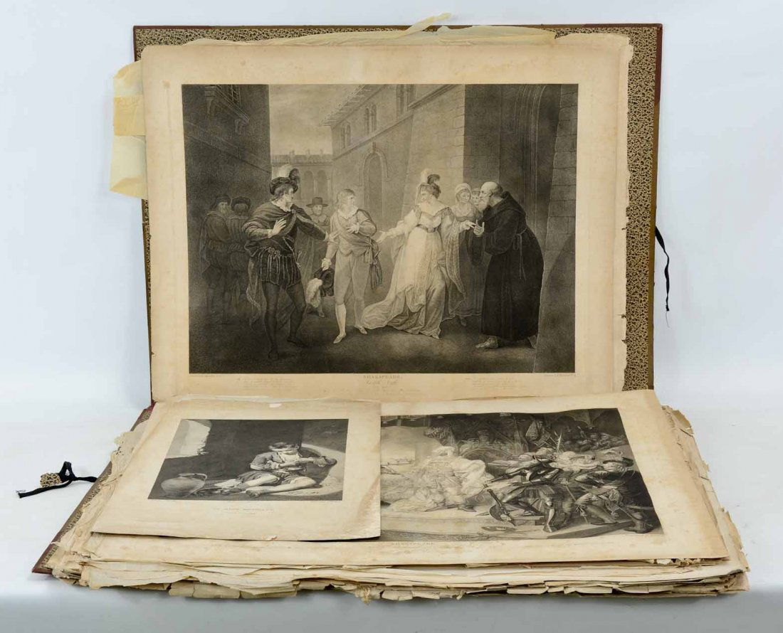 Collection of 35 Shakespeare Engravings: Various Scenes from the Works of Shakspeare. all engravings from the 19th Century on various paper. Sizes vary from 22" x 28" to 24" to 30". Original Artists include: R. Westall, Francis Wheatley, B.