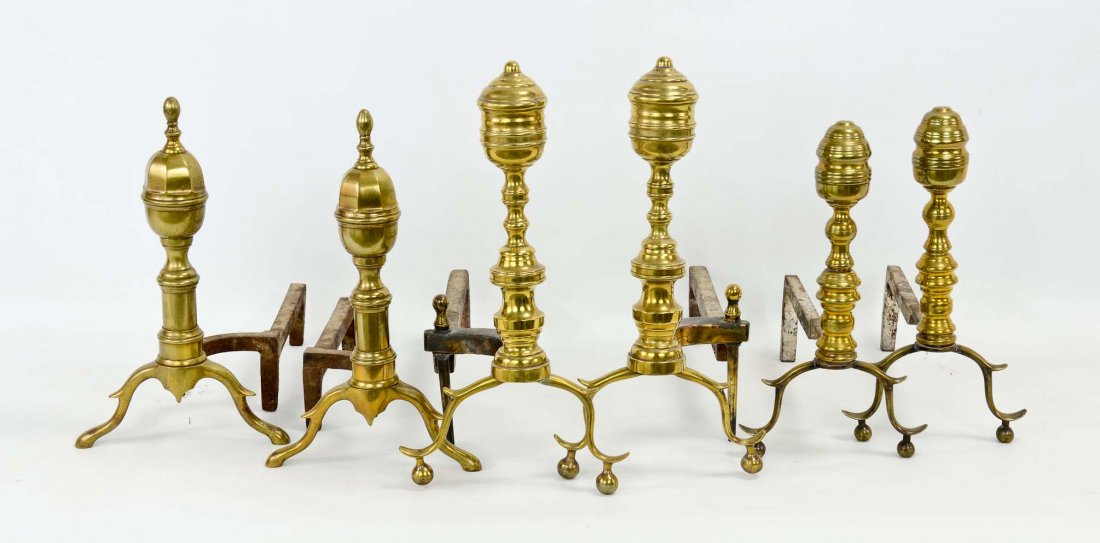 Three pair of Antique American Brass Andirons (1 of 4)