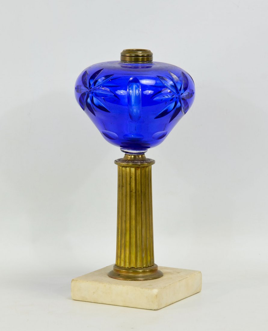 Large Cobalt Overlay Glass Stand Lamp (1 of 3)