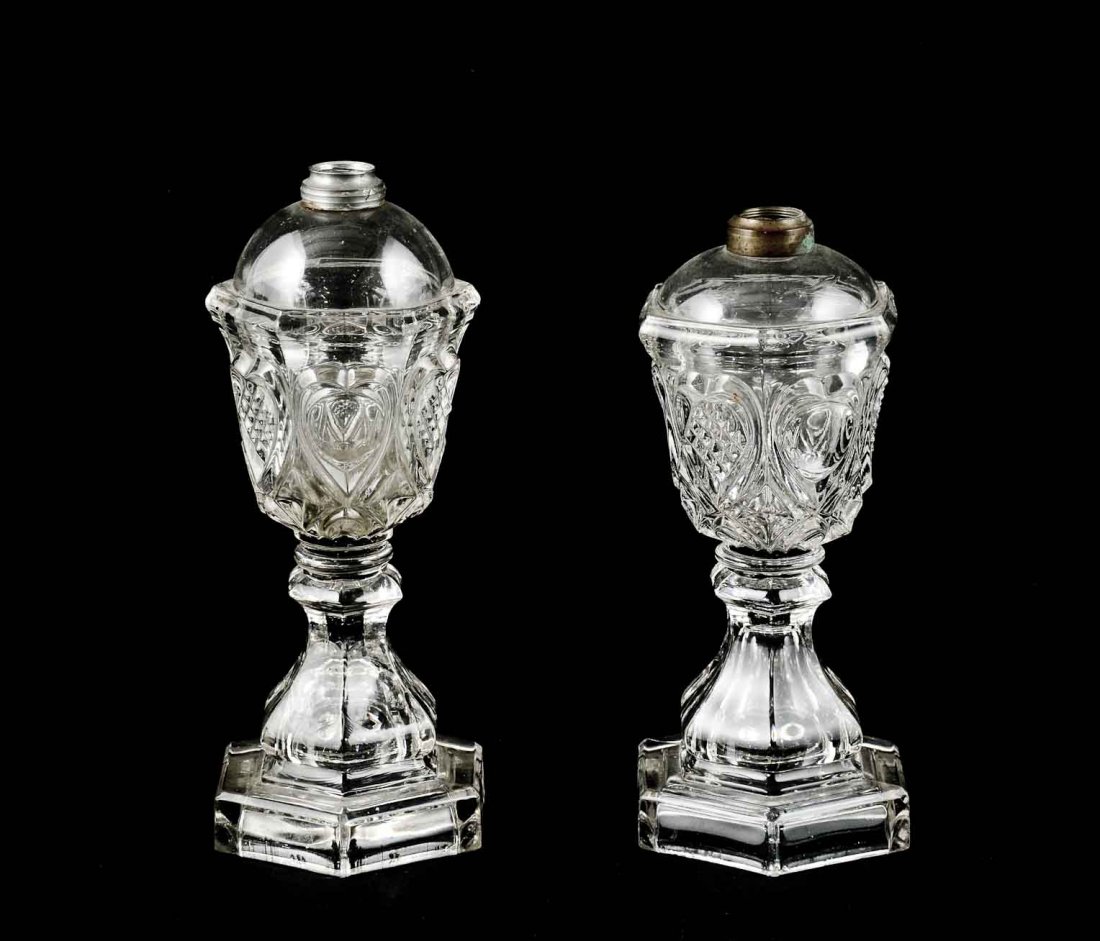 Two heart & diamond pattern glass fluid lamps (1 of 4)