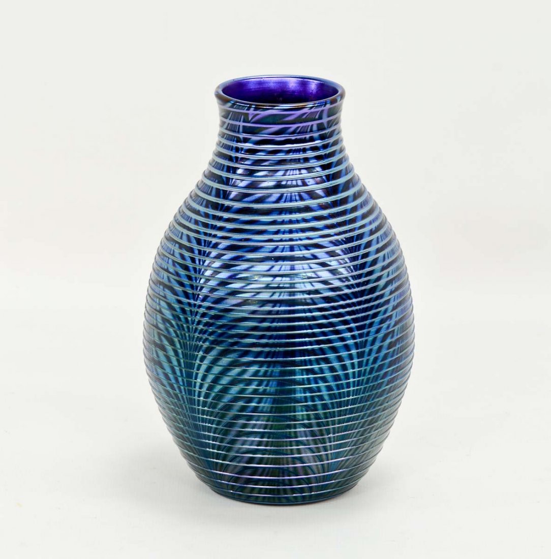Orient and Flume Threaded Art Glass Vase (1 of 3)