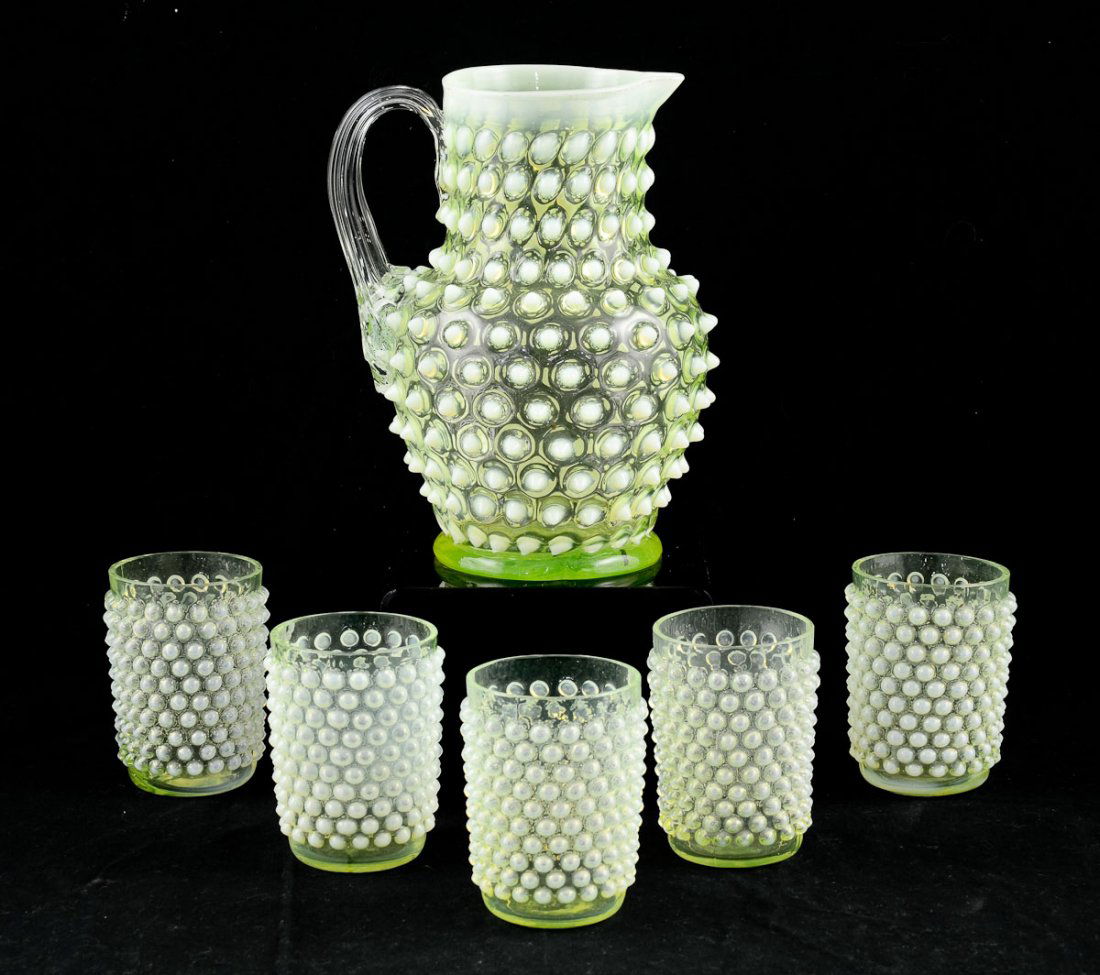 Vaseline Glass Hobnail drink set (1 of 6)