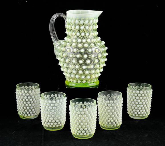 Vaseline Glass Hobnail Drink Set