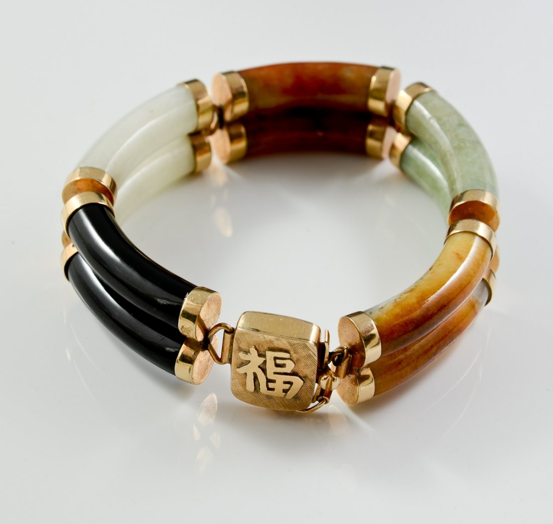 Chinese 14K Hardstone Link Bracelet (1 of 2)