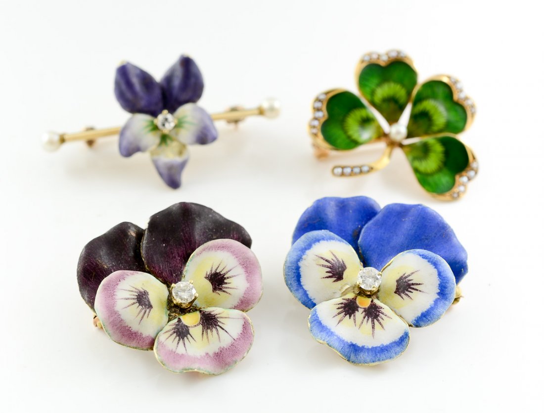 Four 14K Enamel Flower pins (1 of 4)