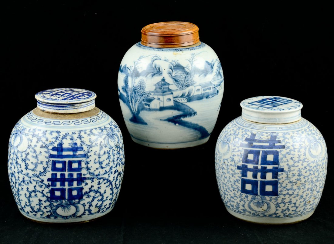 Three Chinese Porcelain Ginger jars (1 of 10)