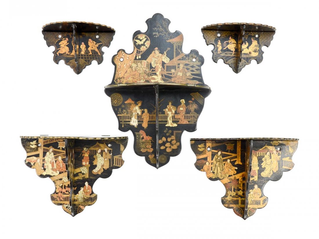 Five Japanese Black Lacquer Shelves (1 of 2)