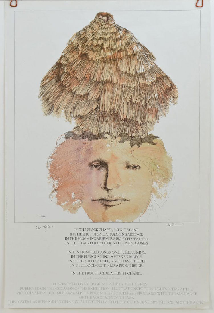 Signed Leonard Baskin, Ted Hughes Poster (1 of 2)