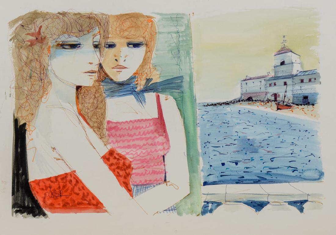 Charles Levier Watercolor Young Women (1 of 2)