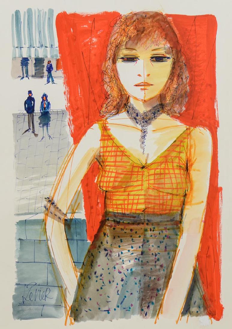 Charles Levier Watercolor Young Woman (1 of 2)