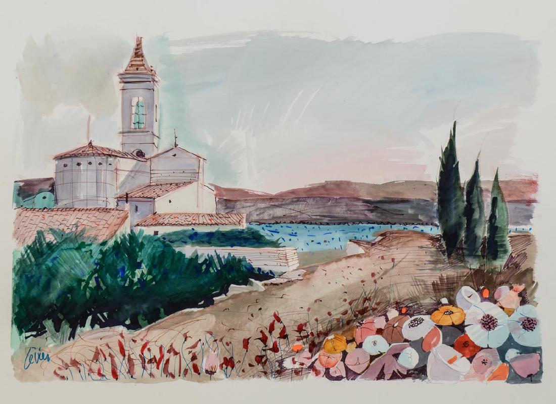 Charles Levier Watercolor Country Church (1 of 2)