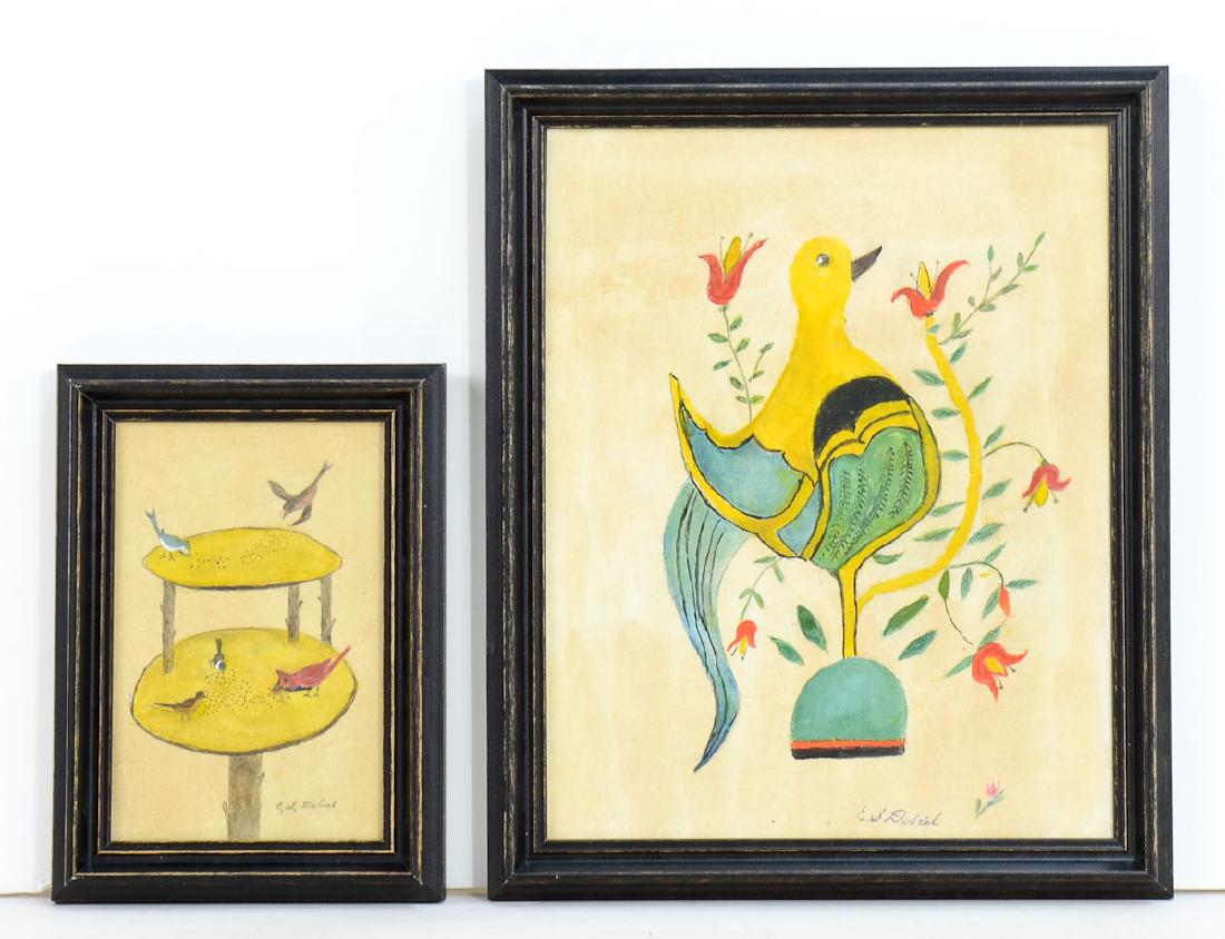 2 E.S. Dubiel Folk Art Bird Watercolor Paintings (1 of 5)