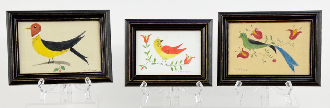 3 E.S. Dubiel Folk Art Bird Watercolor Paintings (1 of 4)