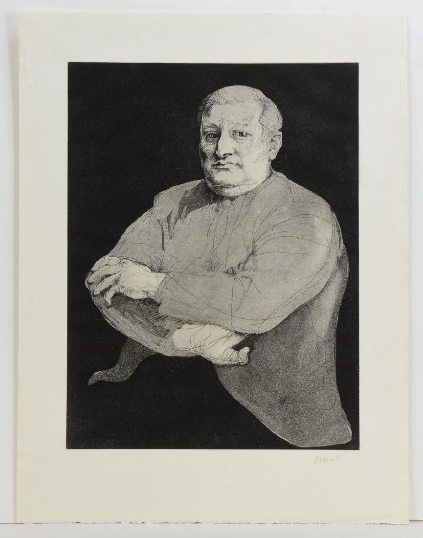 Thomas Cornell Etching: Unframed etching and/or aquatint by Thomas Cornell (1937 - 2012) portrait of a man, signed Cornell in lower right. Image measures 19" high by 14 3/4" wide. Excellent condition.