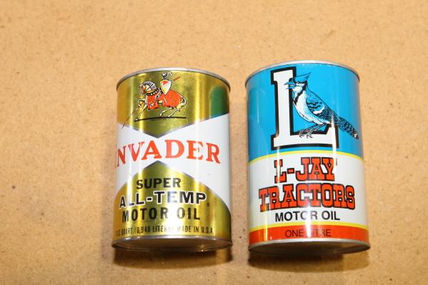 2 - tins Invader Oil & L-Jay tractor oil 1 qt: 2 - tins Invader Oil & L-Jay tractor oil 1 qt