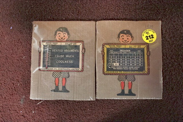 1939 En-ar-co calendar and thermometer: 1939 En-ar-co boy and slate calendar and thermometer