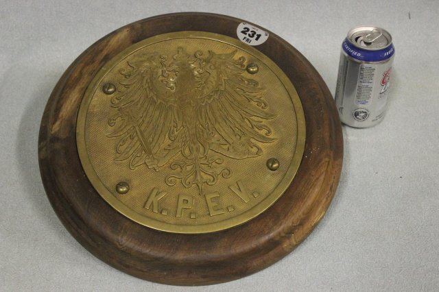 BRASS PLAQUE K.P.E.V. PRUSSIAN RAILWAY: BRASS PLAQUE K.P.E.V. PRUSSIAN RAILWAY CREST