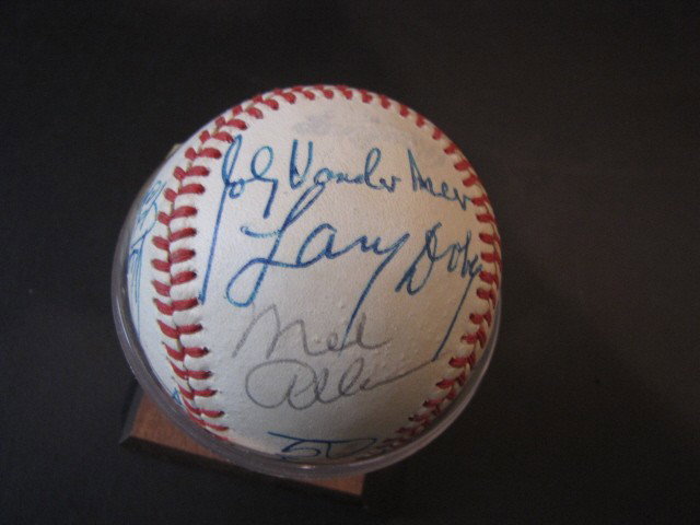 Autographed baseball: Multi signed, Enos Slaughter, Lefty Gomez, Red Schoendunst, Pee Wee Reese, Lary Dolby, Mel Allen etc…Rawlings official American League ball