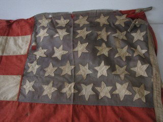 Large 32 star American battle flag: As found with bug damage