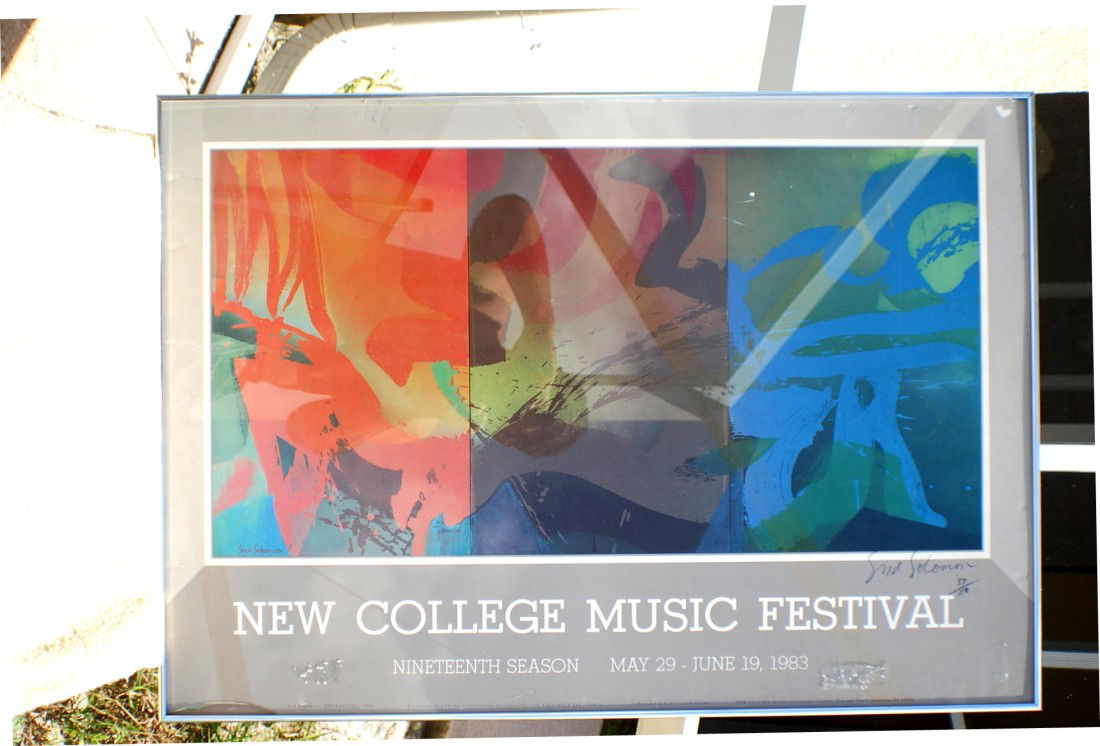 1983 Syd Solomon Poster, signed and numbered.: 1983 Syd Solomon Poster, signed and numbered 37/150. The painting is Triptych "SHORESONG" which was created in 1981. 24” x 34”, anodized aluminum frame.