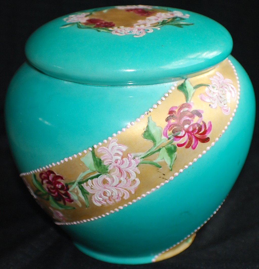 Limoges France 1900-1910 Humidor A. Klingenberg an: Limoges France 1900-1910 Humidor A. Klingenberg and Dwenger, signed B.C. Lary 5” high, 5 ½” diameter