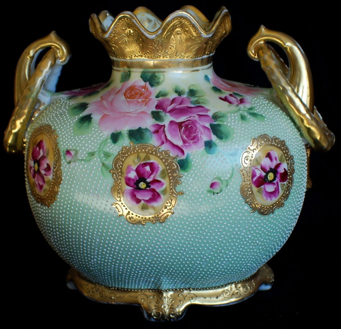 Nippon Vase: Hand painted Nippon Vase, 7 ½ tall, 9” wide, marked on the bottom