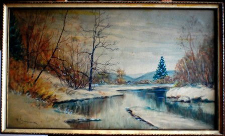 Raphael Senseman Landscape Water0color: Raphael Senseman Landscape Watercolor 15” x 24” including period thin wooden frame.