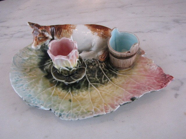 Majolica cow candleholder: Majolica cow candleholder