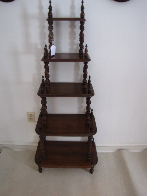 Walnut etegere: Walnut etegere with graduated shelves and nice turnings