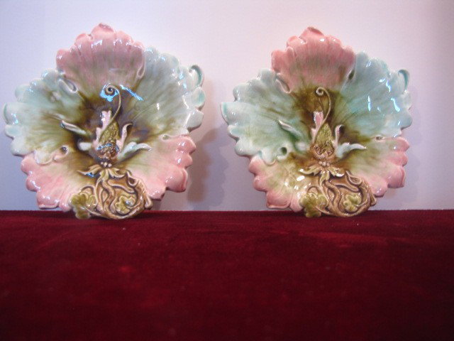 Pair Majolica flower bud plates: Pair Majolica flower bud plates